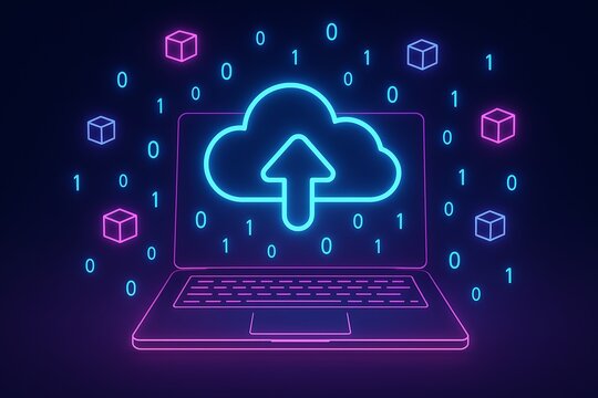 Neon Cloud Computing and Data Upload Concept