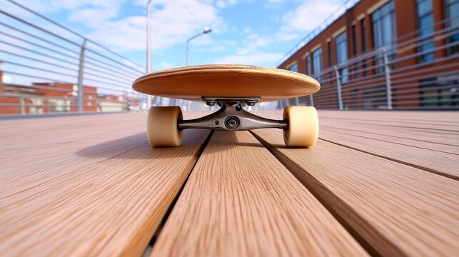 The camera captures the skateboard body at a low angle