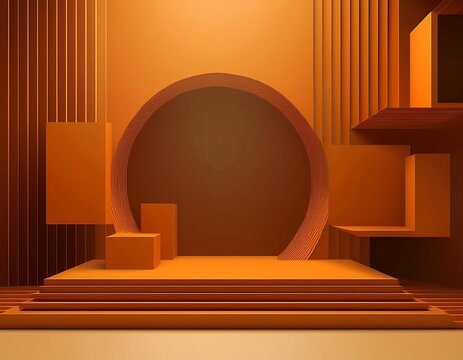 orange brown abstract stage design with geometric shapes image