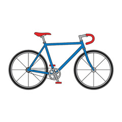 Fototapeta premium Side view of a blue bicycle with red accents on a white background