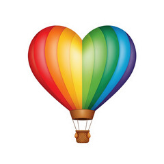 Fototapeta premium Colorful heart shaped hot air balloon with rainbow stripes for romantic travel holiday