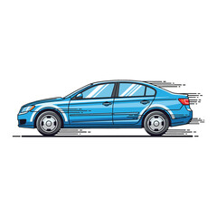 Fototapeta premium Detailed illustration of a blue sedan with labeled car parts on a white background