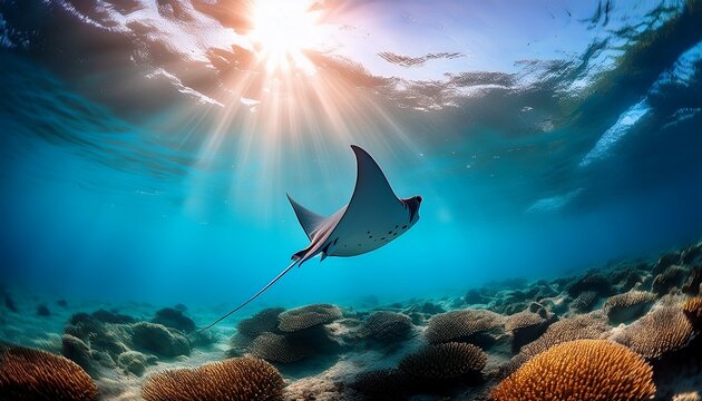 stingray under sunlit water
