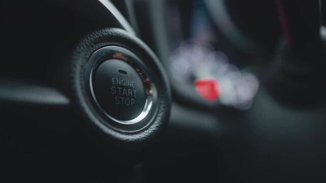 A woman starts a car with a button, highlighting modern technology, comfort, and innovation in vehicles. Concept ease of use and control