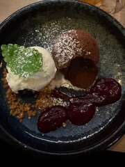 Chocolate Fondant Dessert with Ice Cream — Gourmet Food Close-Up