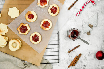 Traditional Linzer Christmas cookies filled with jam. home baking idea