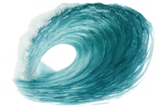 Breaking blue ocean wave curling with white foam, showing power and movement on transparent background - Powered by Adobe