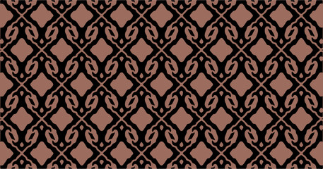 Obraz premium Dark brown ornamental pattern with repeating curved shapes forming a vintage seamless decorative background.