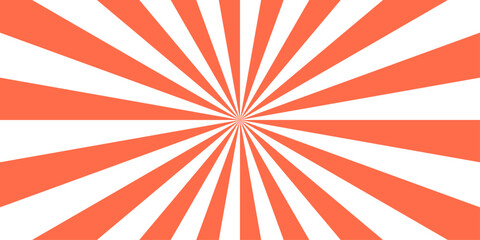 Sunburst pattern summer social banner. Orange sunburst stripes background with transparent rays. vibrant orange and white radial burst vector background.