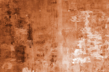 Abstract orange painted texture background with rough brush strokes, different shades of color and spots and grunge surface effect. Modern backdrop, wallpaper for design, poster, wall art