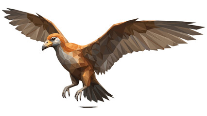 Obraz premium Low poly bird with outstretched wings on white background