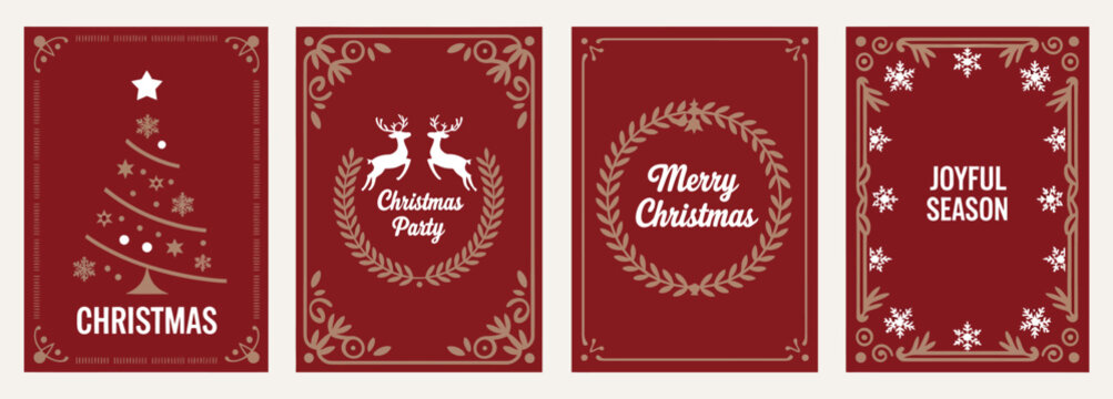 Luxury Corporate Holiday Cards with Christmas Tree, Reindeer, Birds, and Ornate Frames