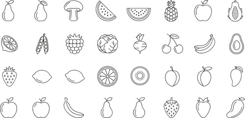 Organic Fruits, Vegetables, and Berries for Healthy Eating, Cooking, Diet, and Grocery Store Design Elements