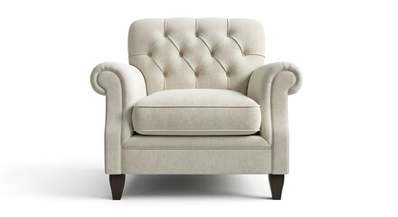 Shop elegant cream upholstered armchair with rolled arms and tufted back online for living room