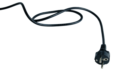 Black Electrical Power Cord With Plug and Looping Cable on White Background