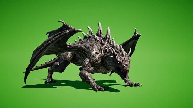 Powerful dragon strides forward against vibrant green background, ready for fantasy adventures, cinematic reveals, and mythical storytelling