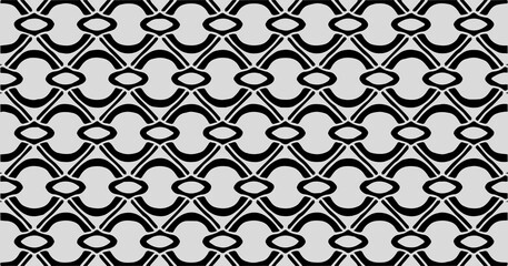 Black and white geometric pattern featuring repeating linked oval shapes in a clean symmetrical seamless layout.