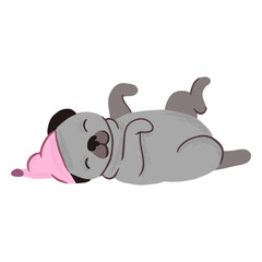Cute pug sleeping belly up