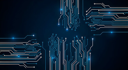 Abstract Digital Circuit Board Connections Blue Glowing