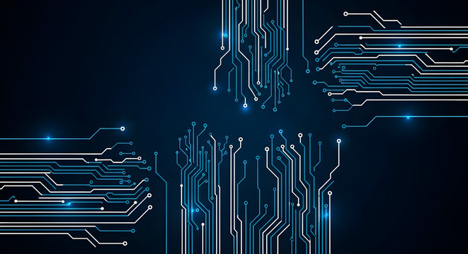 Abstract Digital Circuit Board Connections Blue Glowing - Powered by Adobe