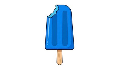 Blue popsicle with a bite taken out, isolated on white background.