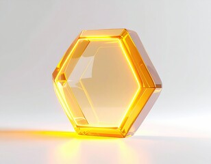 Amber hexagon prism glows on a plain background