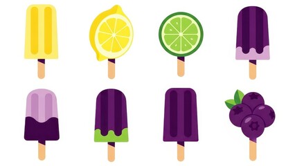 Collection of Delicious Fruit Popsicles and Ice Cream Treats.