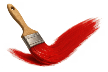 Paintbrush creating a red paint stroke, symbolizing art, creativity, color, and painting process on transparent background