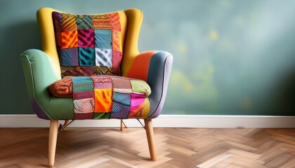 quirky patchwork armchair whispers chromatic comfort infusing hygge coziness and international color day celebration into living space