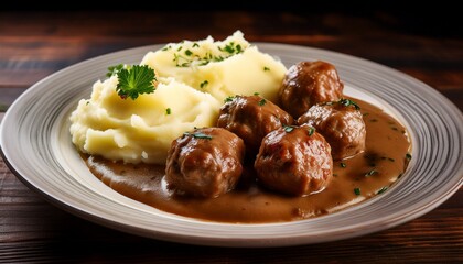 succulent swedish meatballs bask in creamy gravy beside snowy mashed potatoes perfect for kanelbullens dag or scandinavian feasts