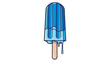 Blue popsicle melting on a white background, refreshing summer treat illustration.