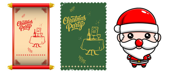 Festive christmas party celebration with santa character, dinner invitation designs, holiday fun