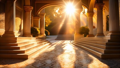golden sunbeams dance on terrazzo steps whispering stories of bygone solstices and quiet homecoming rituals