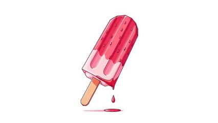 Watercolor illustration of a melting raspberry popsicle on a white background.