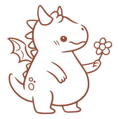 Baby dragon kawaii stroke flower