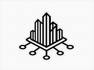 Abstract City Network Icon Featuring Building and Node Designs