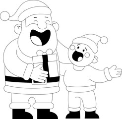 Claus character gives a gift to child while sharing laughter in a joyful scene