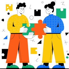 Team members work together on puzzle in office setting during day