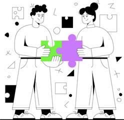 Coworkers work together to build a puzzle during a team activity in an office setting