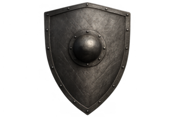 Metal shield offering medieval protection, ancient security, and historical defense with transparent background
