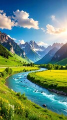 Fototapeta premium Scenic mountain valley with a winding river