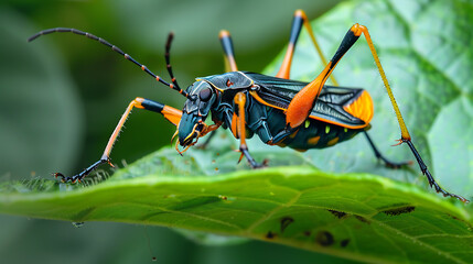 Close-up of a beetle on a leaf in nature, World Chagas Disease Day concept