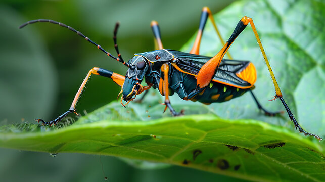 Close-up of a beetle on a leaf in nature, World Chagas Disease Day concept