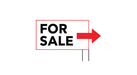 A 'For Sale' sign with red frame and arrow