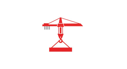 Red construction crane lifting weight, gray counterweight