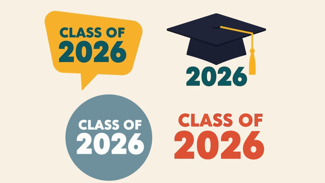 Collection of Class of 2026 vector icons and emblems for graduation celebrations, high school, and college events