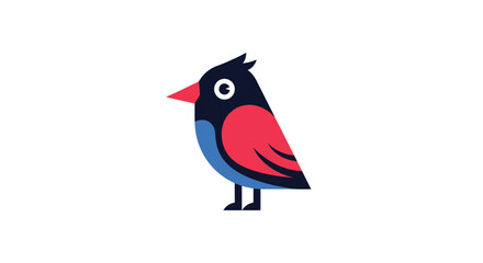 Stylized bird with geometric shapes, red wings, blue belly, black head