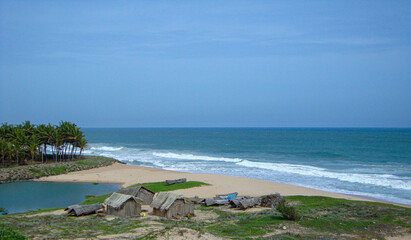 tropical beach in Tamil Nadu, India.