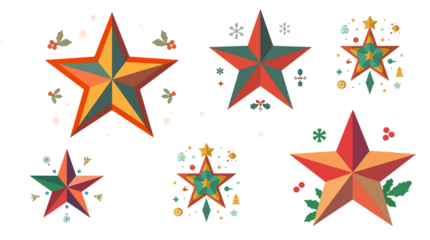  illustration of a Christmas star in a flat design style, featuring a prominent star shape with clean lines and minimal shading with png tranparent 