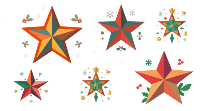  illustration of a Christmas star in a flat design style, featuring a prominent star shape with clean lines and minimal shading with png tranparent 